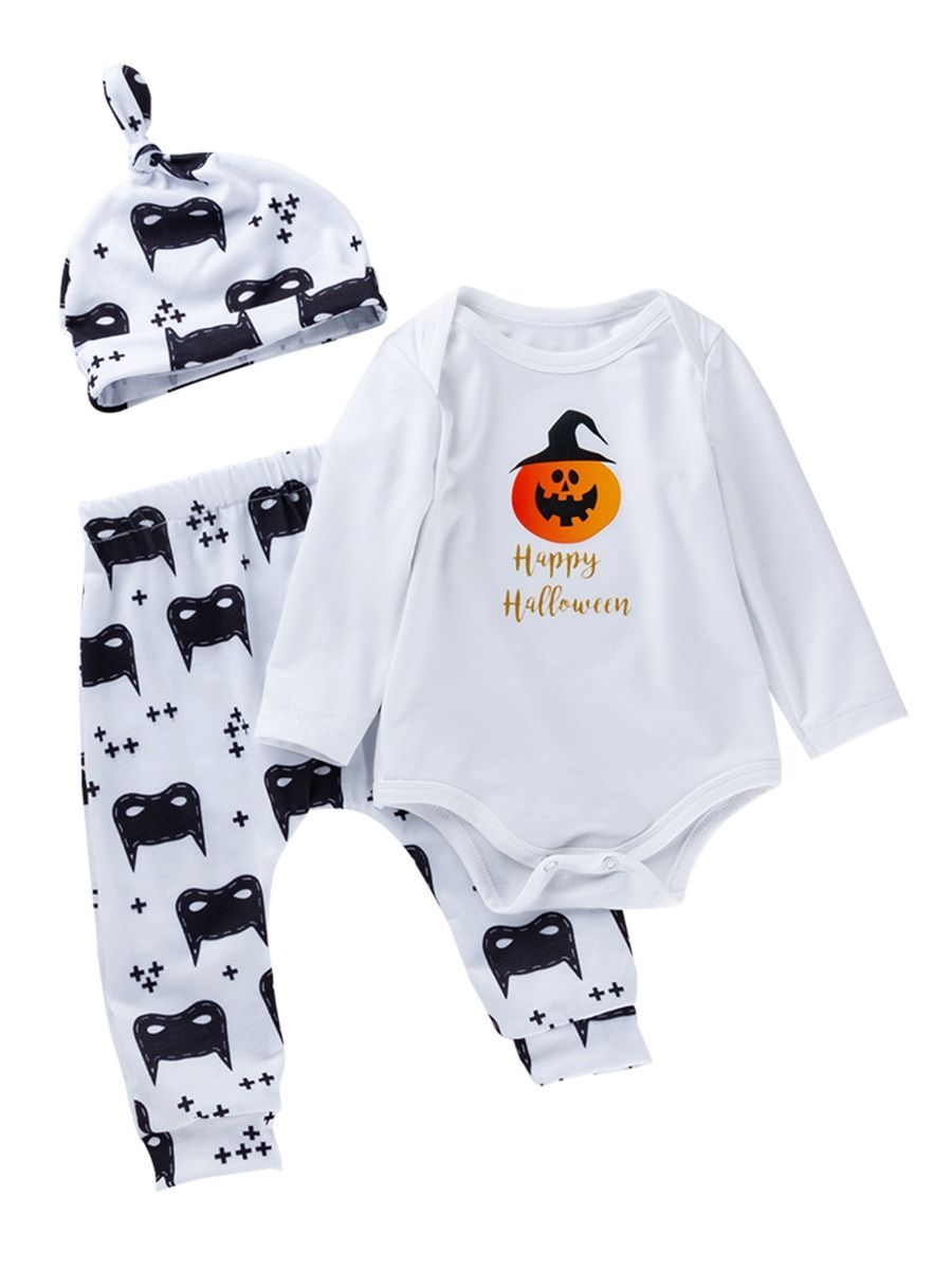 3-Piece Halloween Baby Outfits Pumpkin Bodysuit+Pants+Hat - dianjiang-