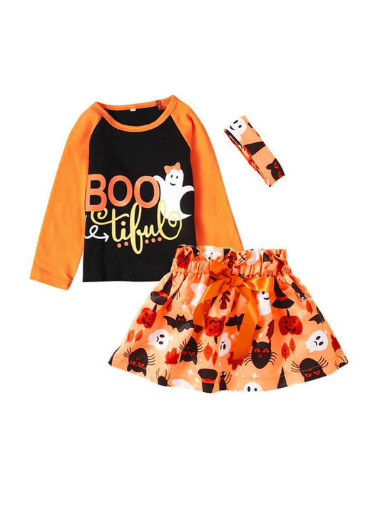 3-Piece Halloween Theme Clothes Set T-shirt+Skirt+Headband - dianjiang-