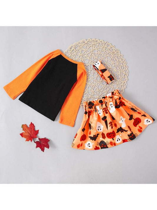 3-Piece Halloween Theme Clothes Set T-shirt+Skirt+Headband - dianjiang-