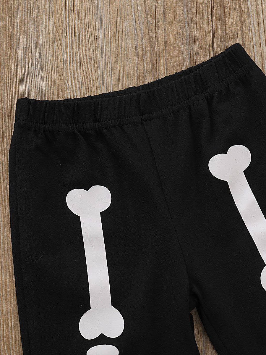 3-Piece Round-neck Bone Letters Halloween Outfits Long-sleeved Shirt+Pants+Headband - dianjiang-