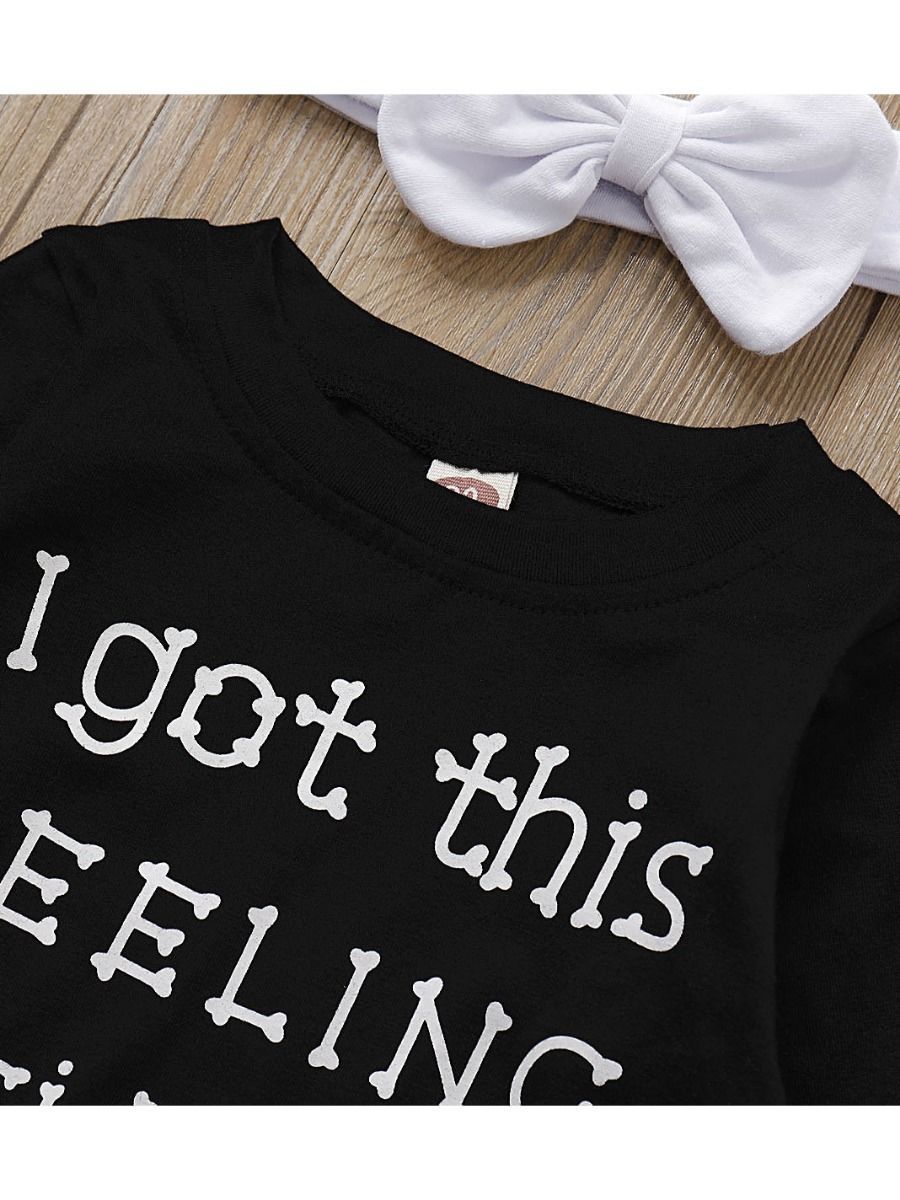 3-Piece Round-neck Bone Letters Halloween Outfits Long-sleeved Shirt+Pants+Headband - dianjiang-