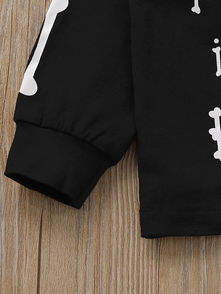 3-Piece Round-neck Bone Letters Halloween Outfits Long-sleeved Shirt+Pants+Headband - dianjiang-