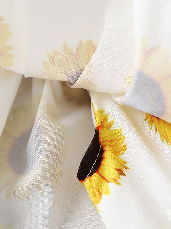 3-Piece Sunflower Printed Baby Girl Outfit Off Shoulder Top+Shorts+Headband - dianjiang-