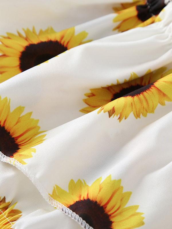 3-Piece Sunflower Printed Baby Girl Outfit Off Shoulder Top+Shorts+Headband - dianjiang-