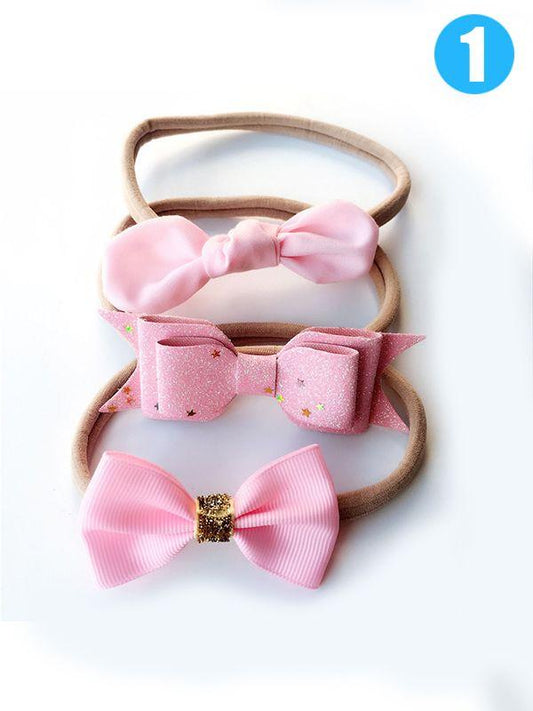 3-Piece Colorful Hairband Set Bowknot Flower Hair Accessories - dianjiang-