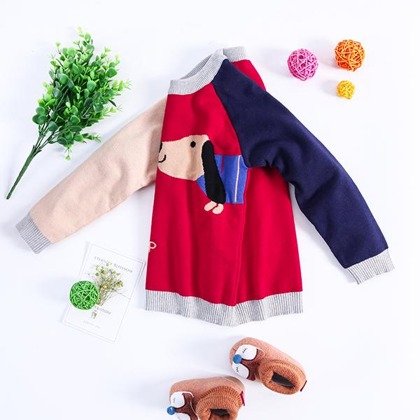 Cute Dog Pattern Color Block Little Boys Knitted Sweater - dianjiang-