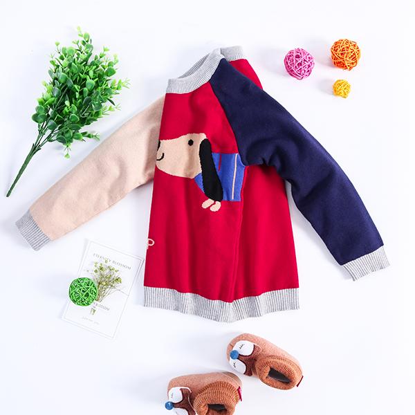 Cute Dog Pattern Color Block Little Boys Knitted Sweater - dianjiang-