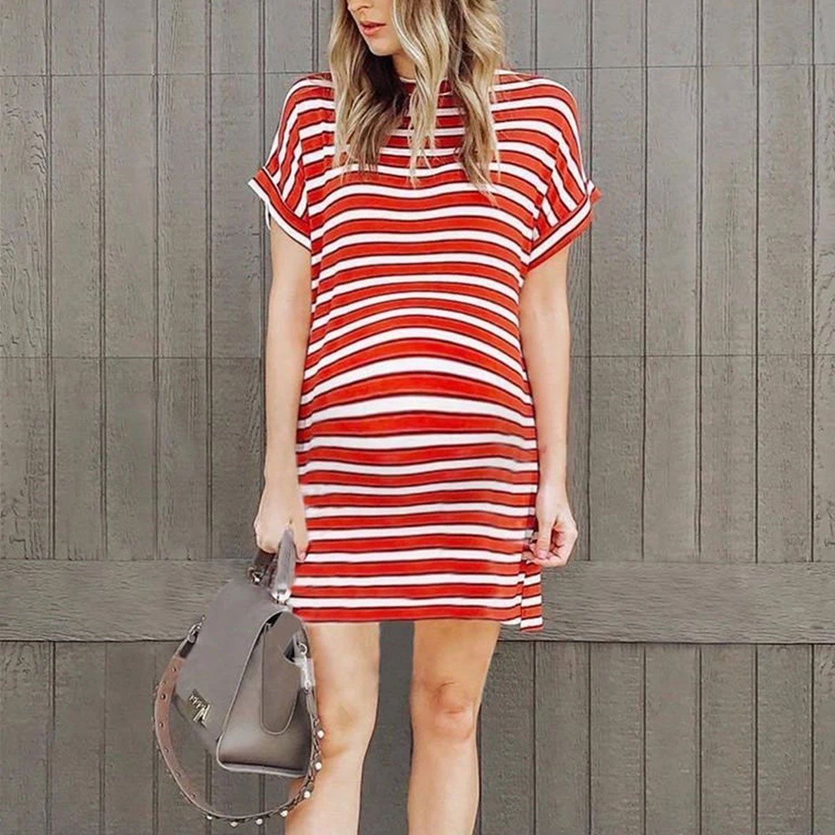 Round Neck Stripe Comfortable Casual Maternity Dress - dianjiang-