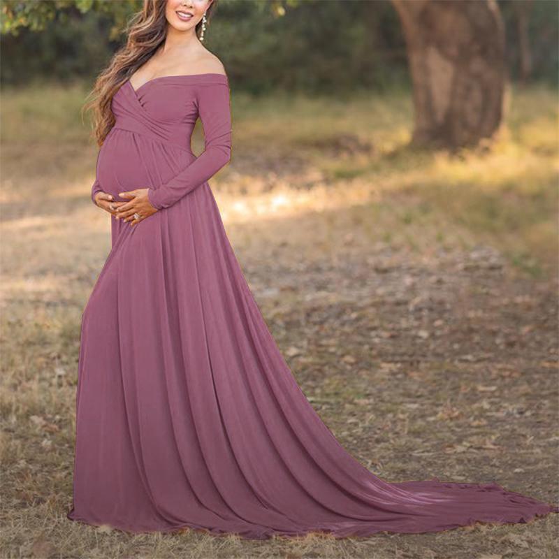 Maternity Off Shoulder Long Sleeve Gorgeous Dress - dianjiang-