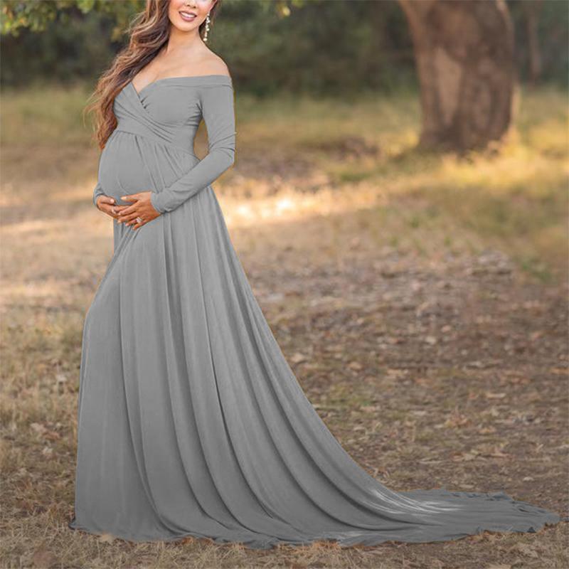 Maternity Off Shoulder Long Sleeve Gorgeous Dress - dianjiang-