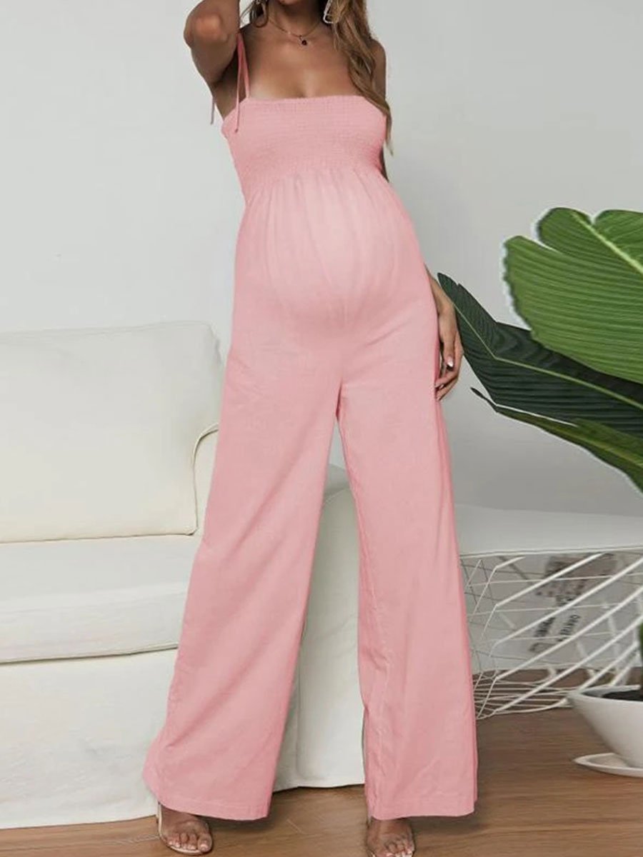 Solid Color Cotton Hemp Tube Strap Maternity Jumpsuit - dianjiang-