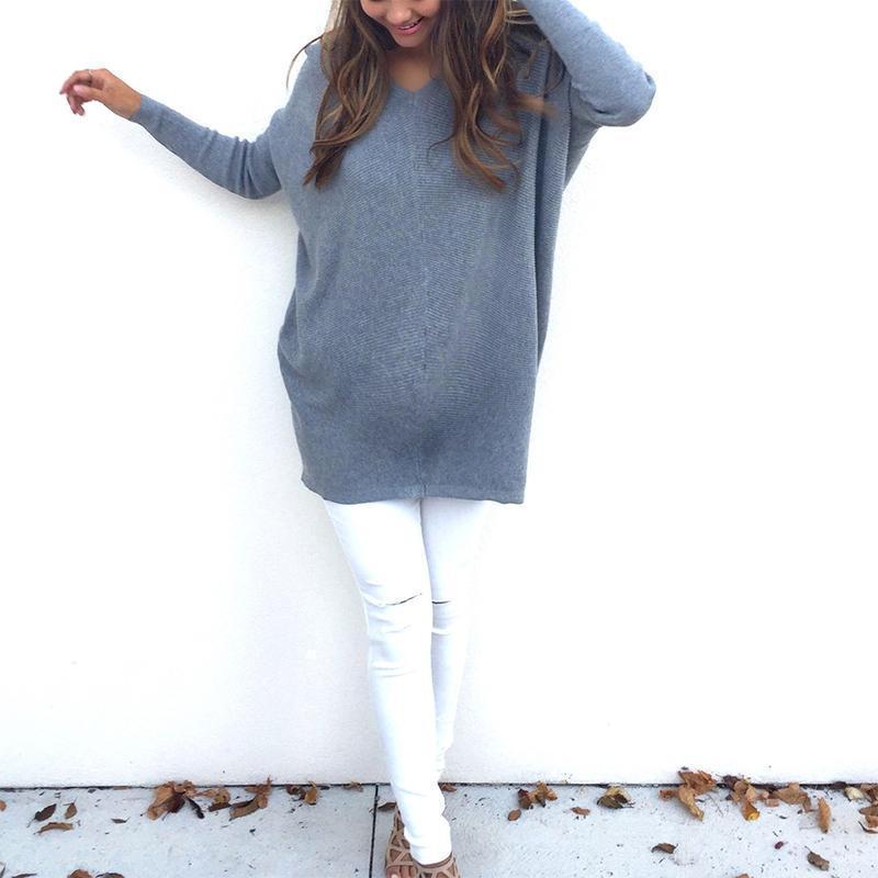 Maternity Casual Pure Color V Neck Long Sleeve T-Shirt - dianjiang-