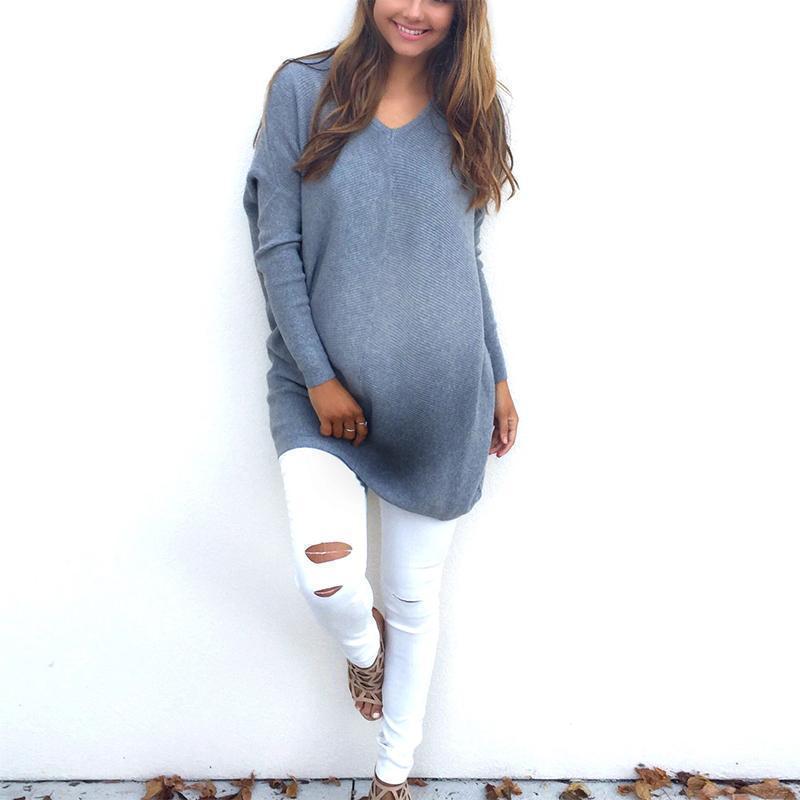 Maternity Casual Pure Color V Neck Long Sleeve T-Shirt - dianjiang-