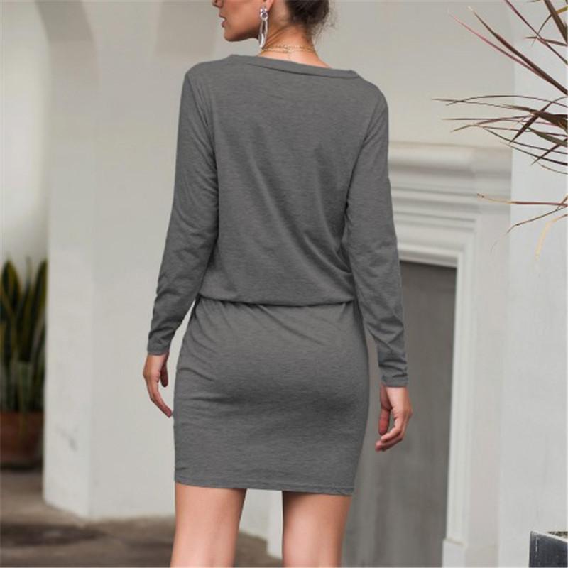 Maternity Round Neck Solid Color Long Sleeve Casual Dresses - dianjiang-