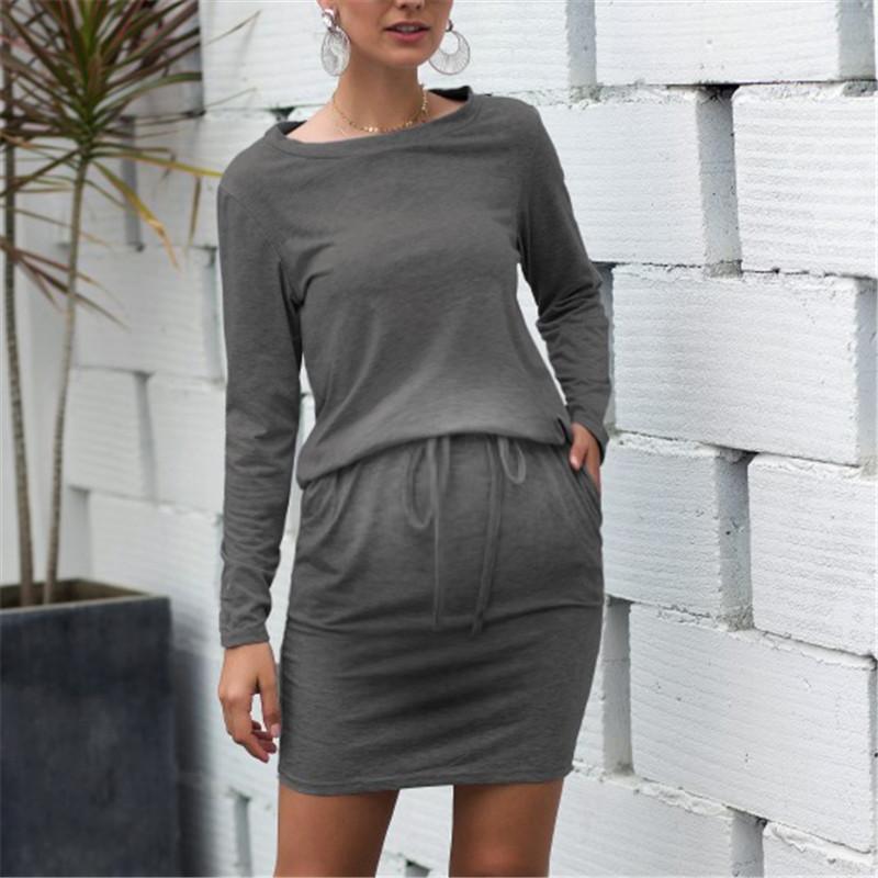 Maternity Round Neck Solid Color Long Sleeve Casual Dresses - dianjiang-