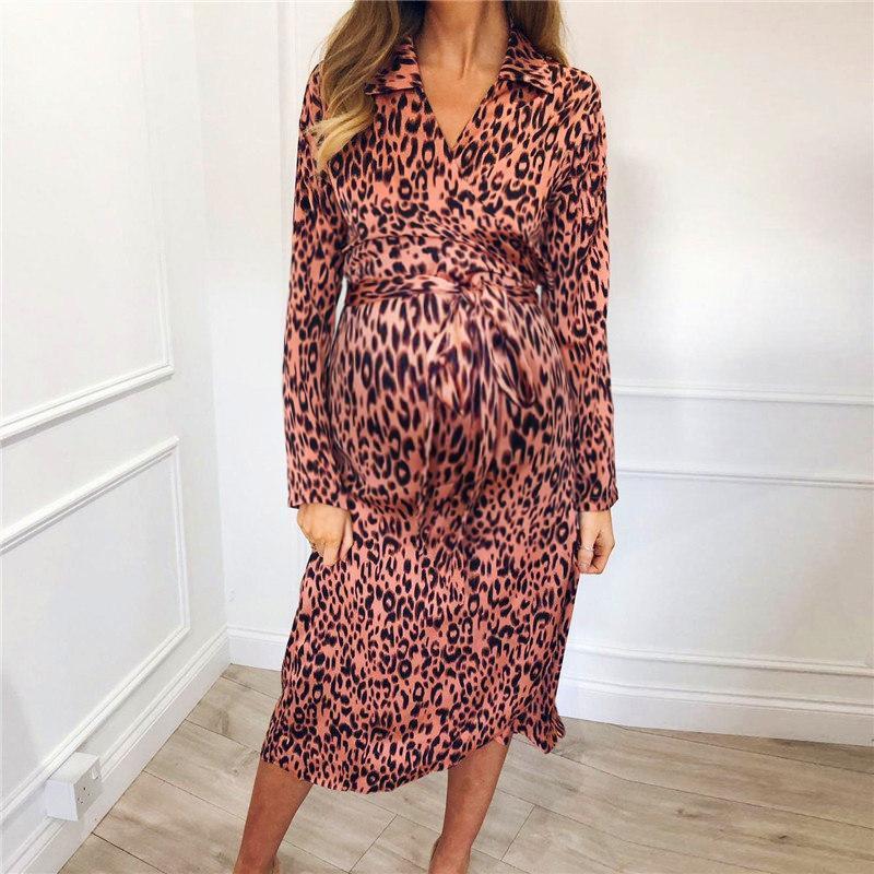 Maternity Sexy V-neck Leopard Dress - dianjiang-