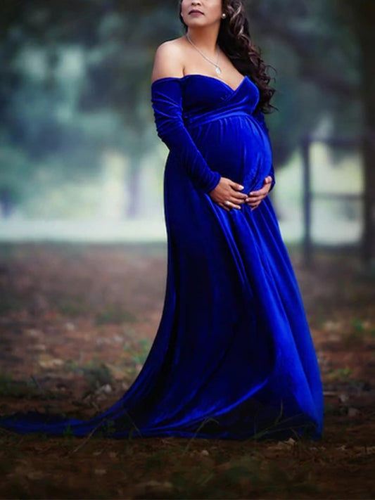 Maternity Velvet Royal Blue Maternity Dress - dianjiang-