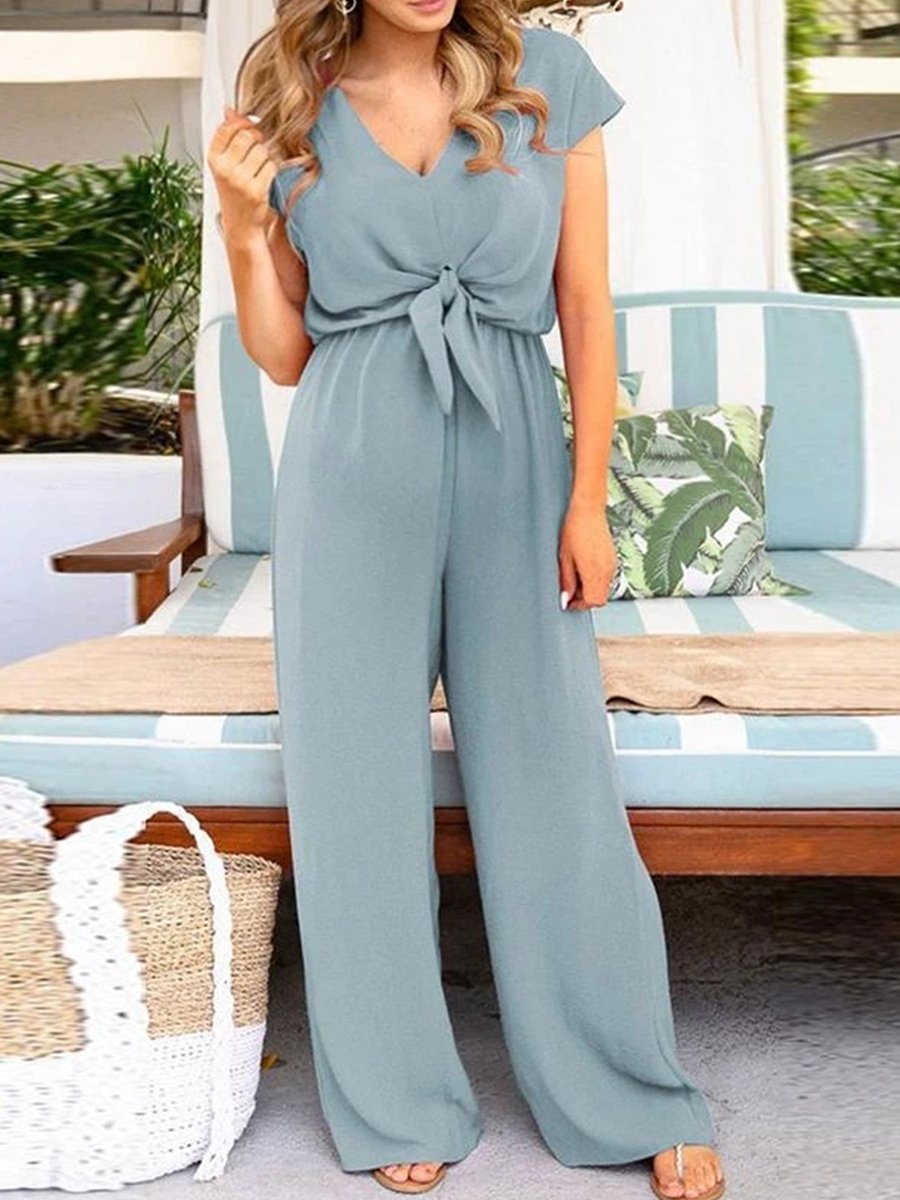 V-Neck Tie High Waist Halter Maternity Jumpsuit - dianjiang-