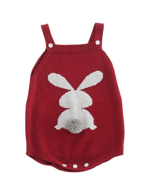 Bunny Knitted Onesie Cotton Baby crochet Romper With 3D Tail Bodysuit - dianjiang-