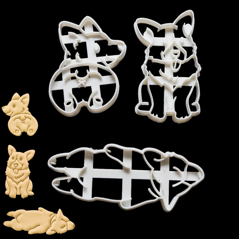 3Pcs/Set Biscuit Baking Tool Cute Funny Corgi Dog Shaped Cookie Cutters Mold Kitchenware Bakeware Tool For kids Hand DIY Mold - dianjiang-