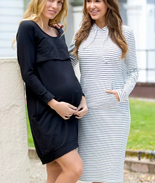 Round Neck Long Sleeve Maternity Dress - dianjiang-