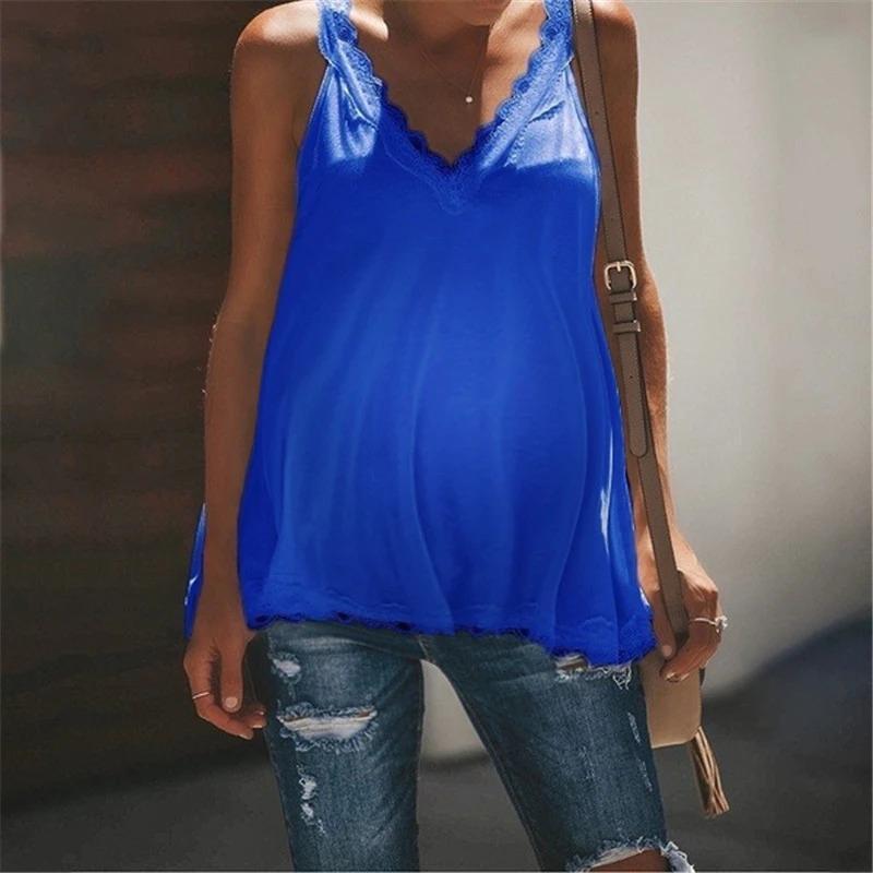 Maternity Solid Color Lace Stitching V-Neck Vest - dianjiang-