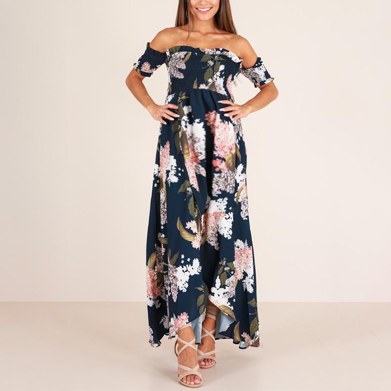 Maternity Printed Off The Shoulder Maxi Dress - dianjiang-