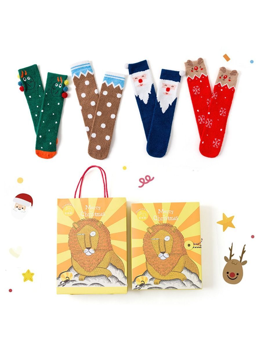 4-PACK Christmas Gift Family Matching Thememid-calf Length Socks - dianjiang-