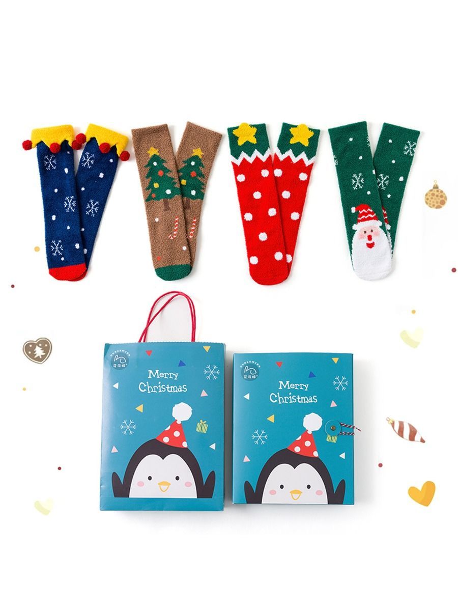 4-PACK Christmas Gift Family Matching Thememid-calf Length Socks - dianjiang-