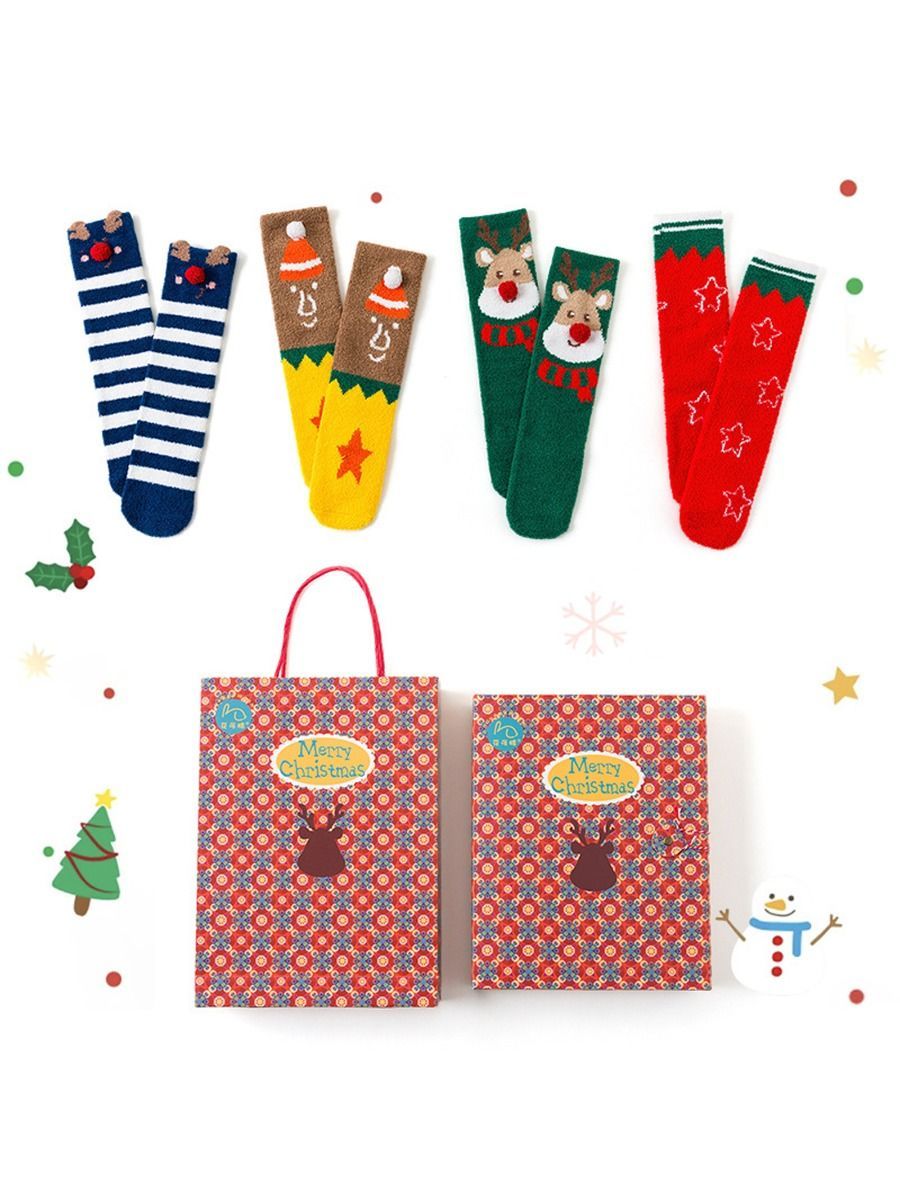 4-PACK Christmas Gift Family Matching Thememid-calf Length Socks - dianjiang-