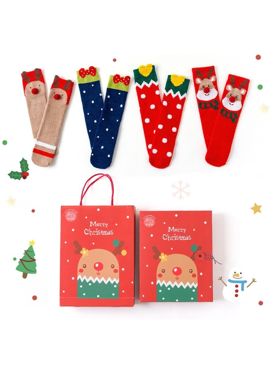 4-PACK Christmas Gift Family Matching Thememid-calf Length Socks - dianjiang-