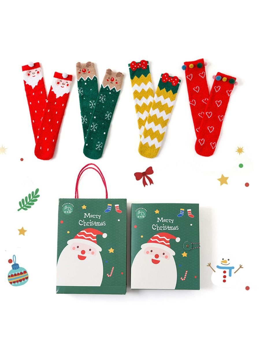 4-PACK Christmas Gift Family Matching Thememid-calf Length Socks - dianjiang-