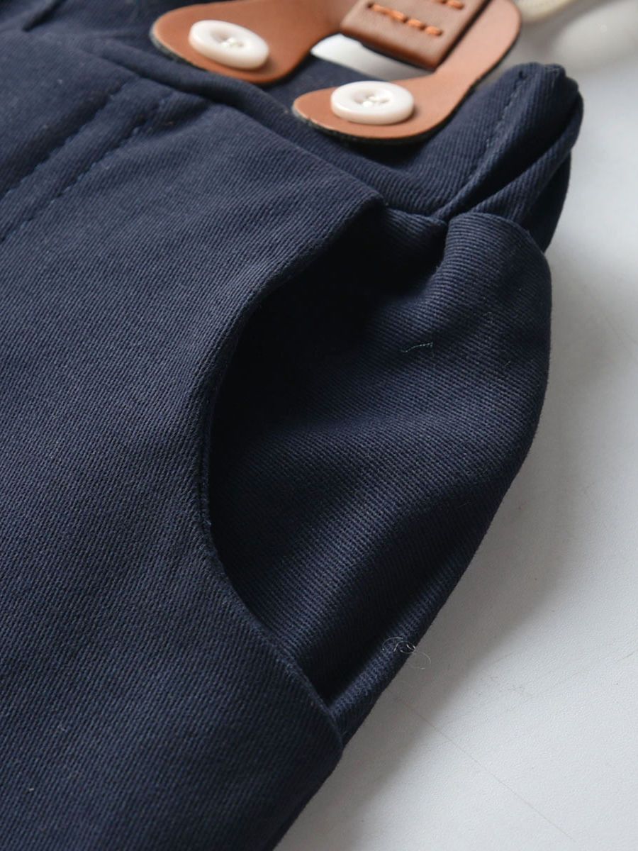 4-Piece Baby Boy Outfits Bow Tie Bodysuit Matching Suspender Pants - dianjiang-