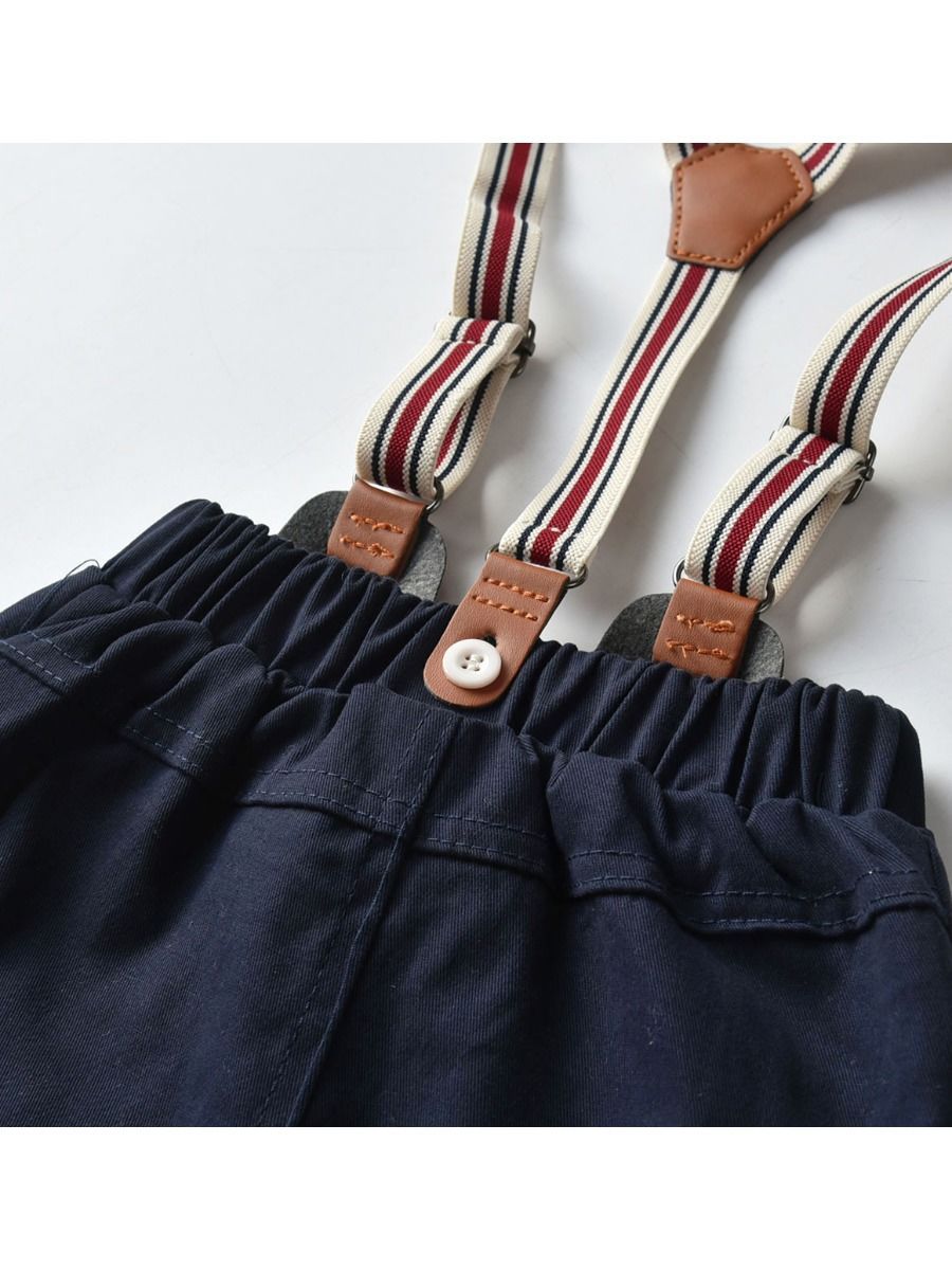 4-Piece Baby Boy Outfits Bow Tie Bodysuit Matching Suspender Pants - dianjiang-