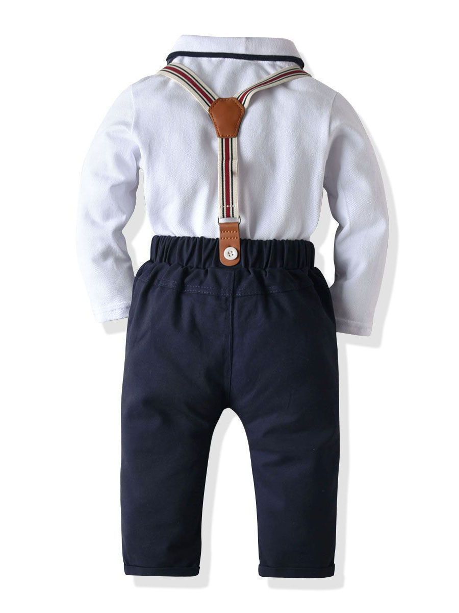4-Piece Baby Boy Outfits Bow Tie Bodysuit Matching Suspender Pants - dianjiang-
