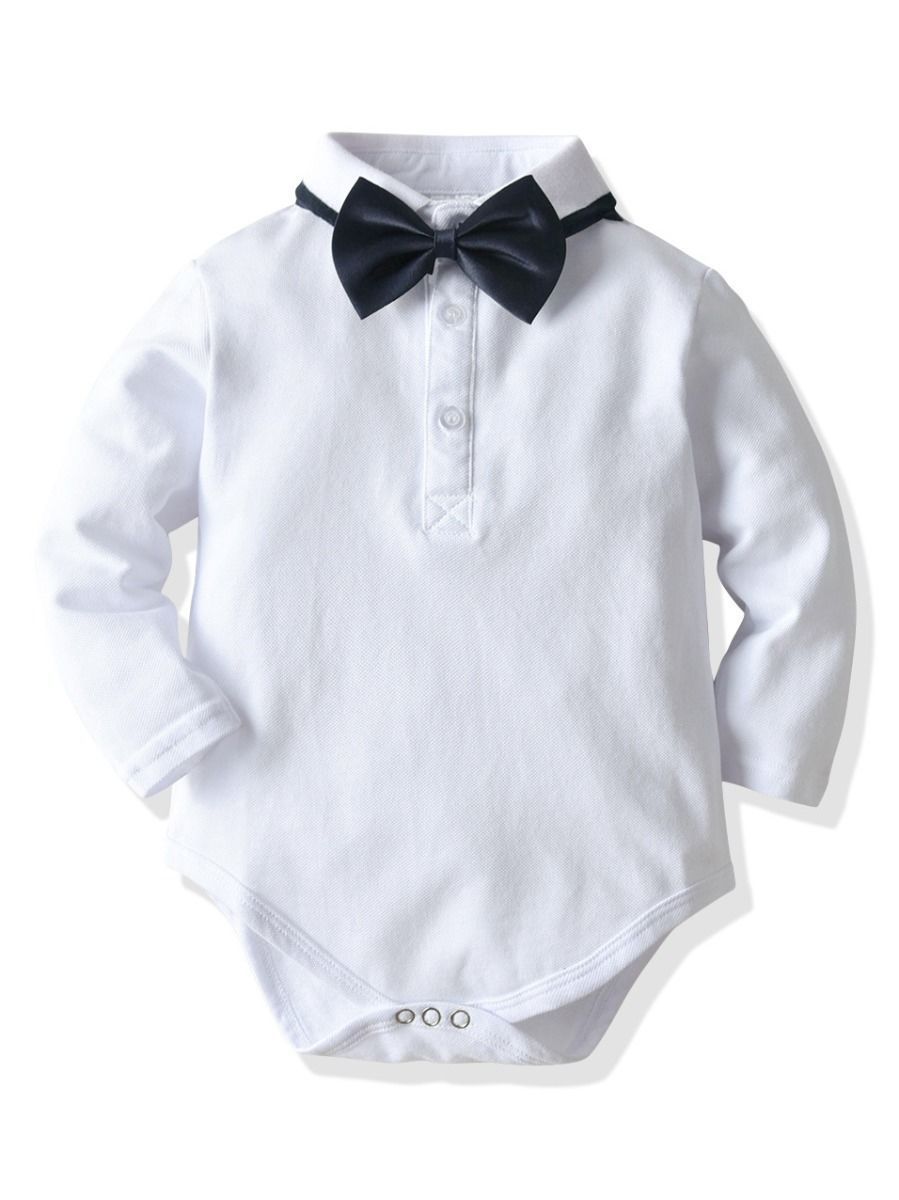 4-Piece Baby Boy Outfits Bow Tie Bodysuit Matching Suspender Pants - dianjiang-