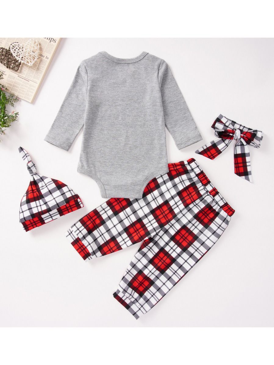 4-Piece Xmas Theme Baby Outfits Bodysuit and Pants and Hat and Headband - dianjiang-