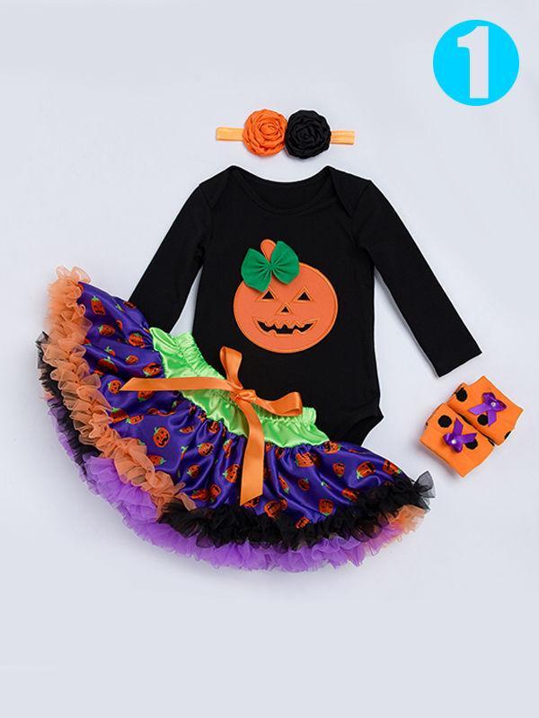 4-piece Halloween Baby Girls Romper+Pettiskirt+Headband+Shoes/Leggings - dianjiang-