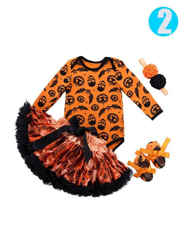 4-piece Halloween Baby Girls Romper+Pettiskirt+Headband+Shoes/Leggings - dianjiang-