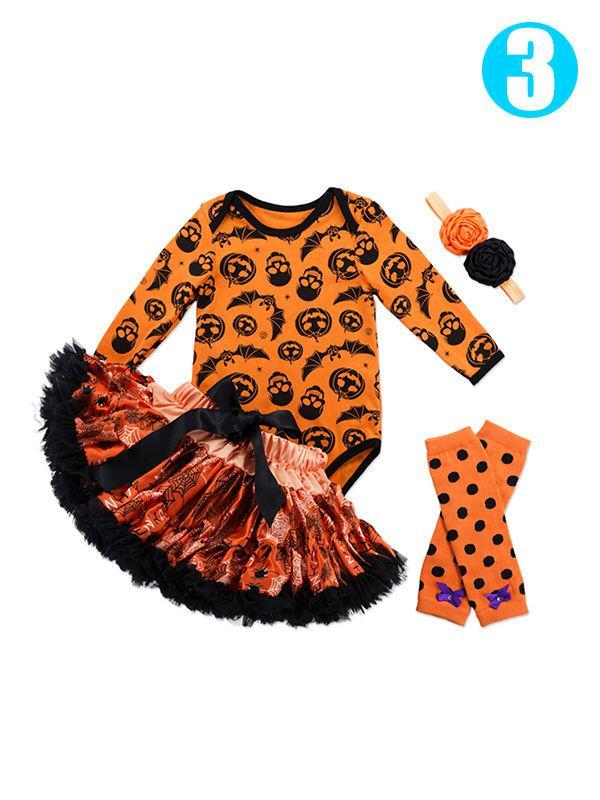 4-piece Halloween Baby Girls Romper+Pettiskirt+Headband+Shoes/Leggings - dianjiang-