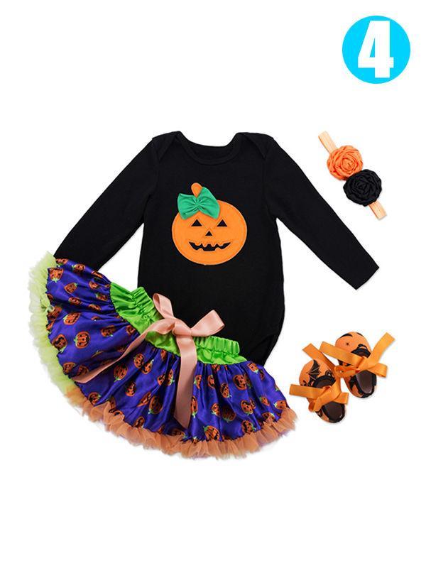 4-piece Halloween Baby Girls Romper+Pettiskirt+Headband+Shoes/Leggings - dianjiang-