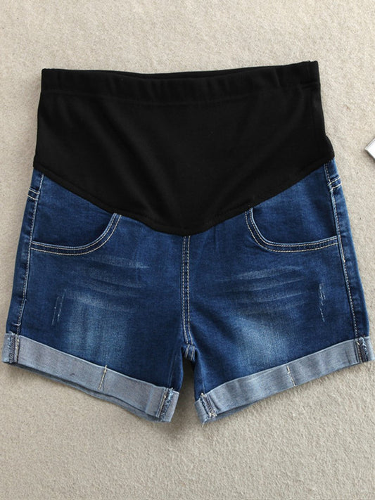 Maternity Fashion Rolled Stretch Denim Shorts - dianjiang-