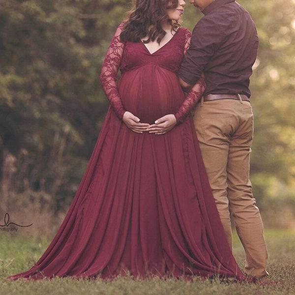 Maternity Photoshoot Dressing Long Dress V-neck - dianjiang-