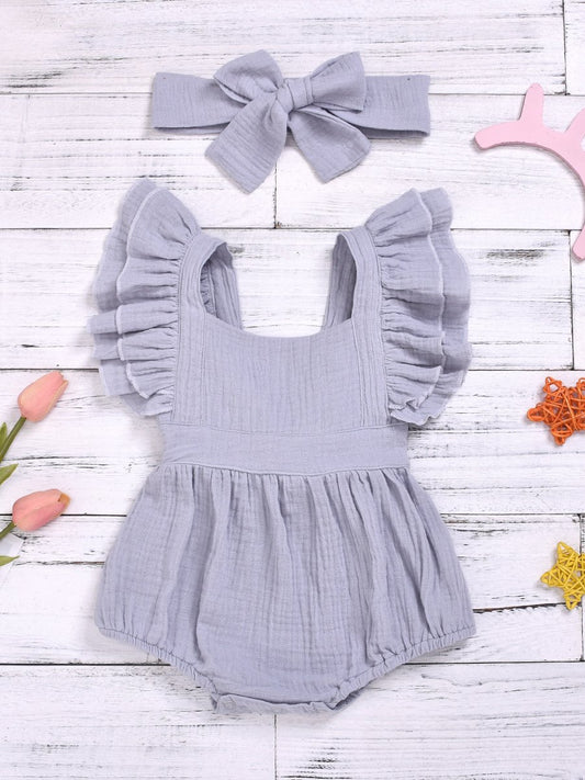 Baby Solid Color Flying Sleeve Jumpsuit - dianjiang-