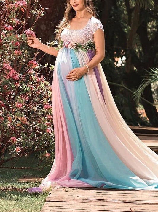 Maternity Elegant Rainbow Soft Yarn Photo Dress - dianjiang-