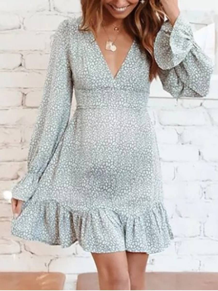 Maternity Sweet V-Neck Halter Strap Print Dress - dianjiang-