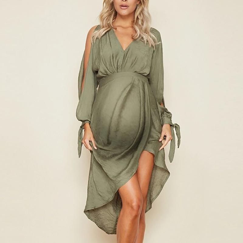 Maternity Stylish Solid Colour Split Dress - dianjiang-