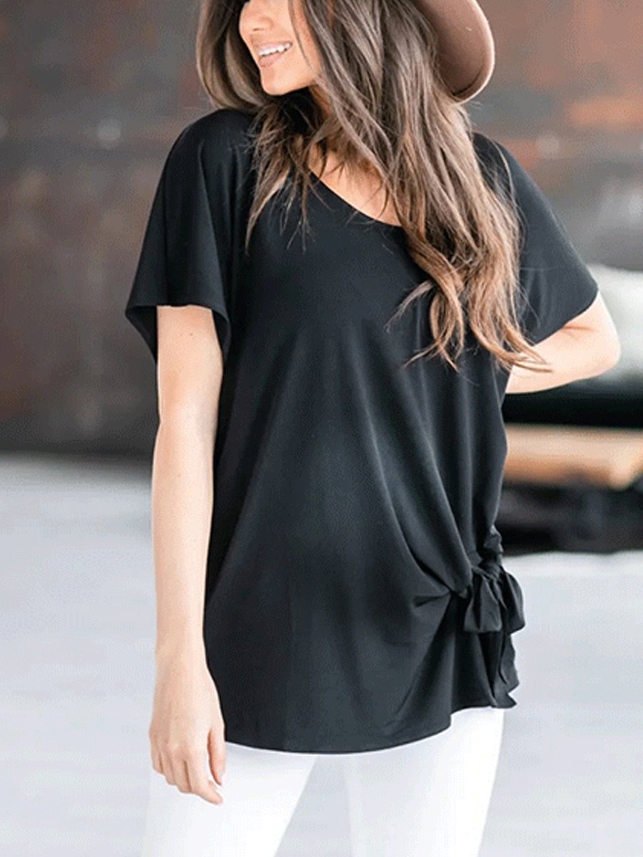 Maternity Solid Color Loose Short Sleeve T-Shirt - dianjiang-