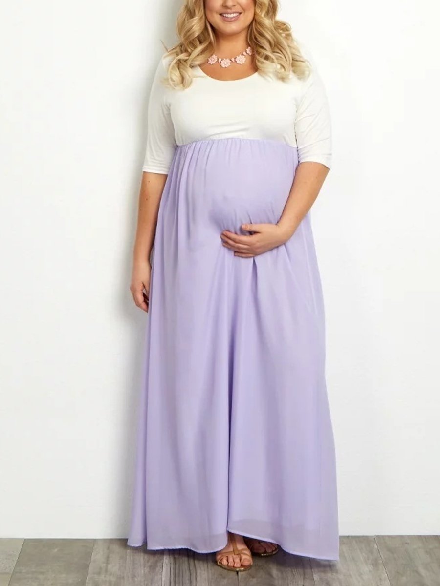 Maternity Round Neck Long Sleeve Dress - dianjiang-