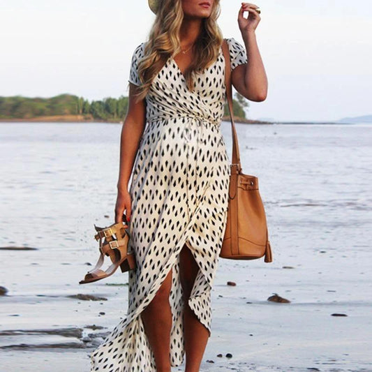 Maternity V-Neck Geometric Pattern Maxi Dress - dianjiang-